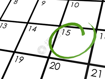 每月日历与绿色标记3D图片