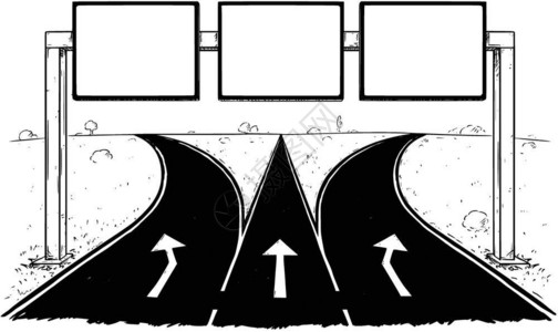 在三条线高速公路上绘制空标的矢量卡通图背景图片