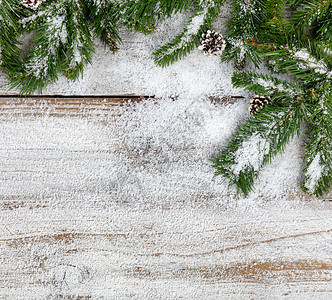 以平整的固定形式在生锈的木头上挂着雪白圣诞卷木枝图片