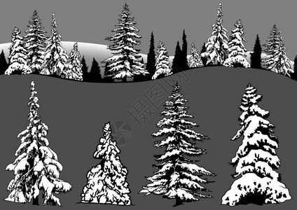 雪隐树丛背景图片