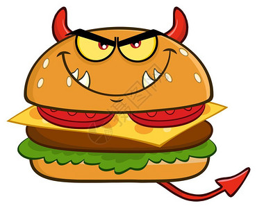 卡通奶酪愤怒的魔鬼汉堡插画
