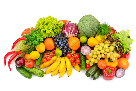 大量新鲜水果和蔬菜白色背景上隔绝的水果和蔬菜顶级视图图片