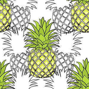 菠萝无缝的模式矢量图解菠萝无缝模式背景与热带水果图片