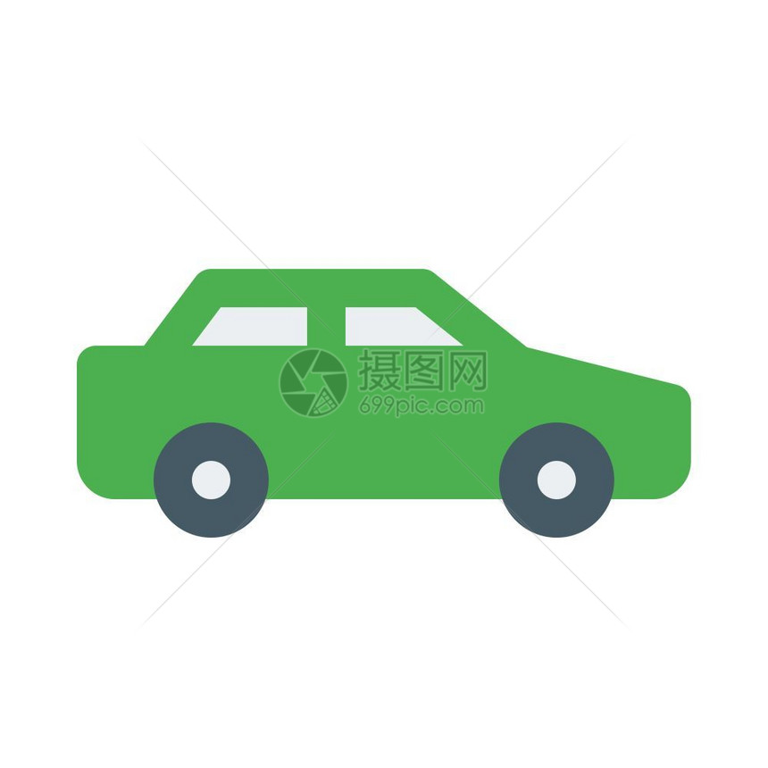 白色背景的绿色轿车卡通图图片