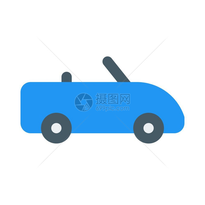 白色背景的蓝色敞篷汽车卡通图图片