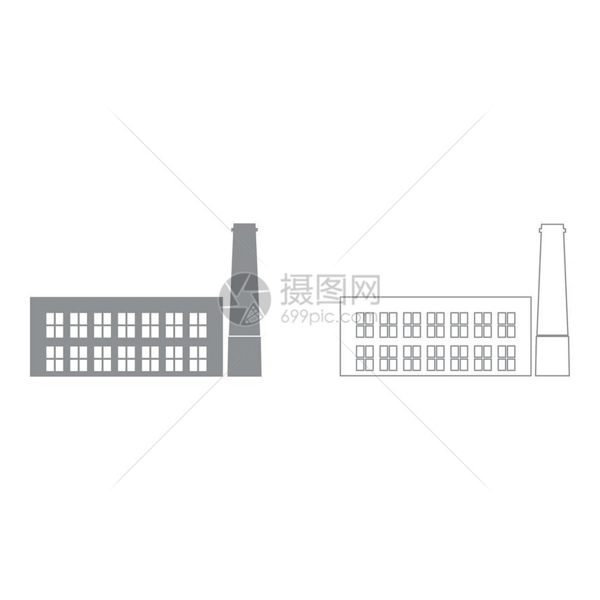 工业建筑厂灰色套件图标图片