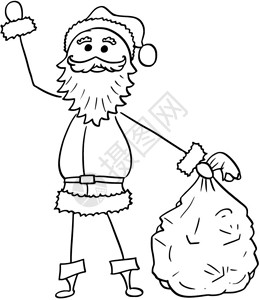 卡通画圣诞老人拿着一袋礼物挥手图片