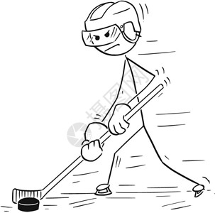 卡通棍手画冰玩家处理球和滑前行的插图图片