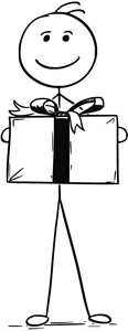 掐丝画卡通棍手画着微笑的男人拿着带丝的大型纸盒礼物插画