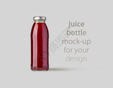 红色果汁瓶装moockUp灰色背景带有剪切路径图片