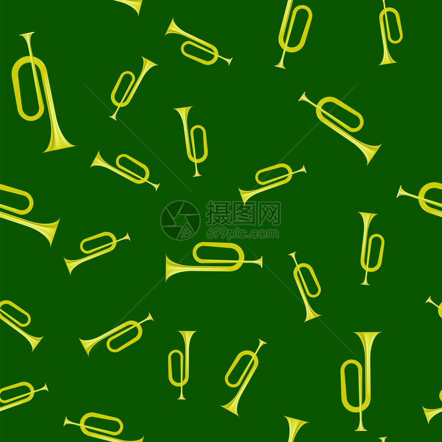 无黄角缝模式孤立于绿色背景风乐器黄角无缝模式风乐器图片