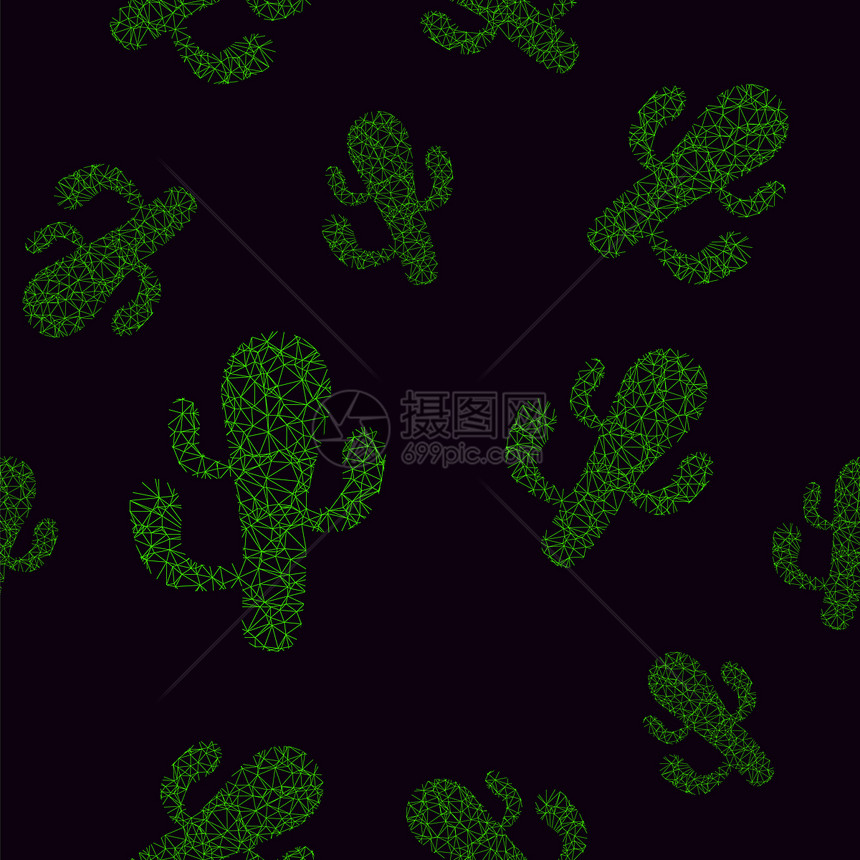 黑色背景无缝绿Cactus绿色黑背景模式图片