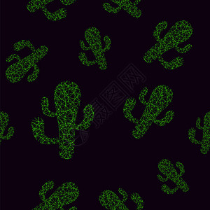仙人掌平铺底纹黑色背景无缝绿Cactus绿色黑背景模式背景