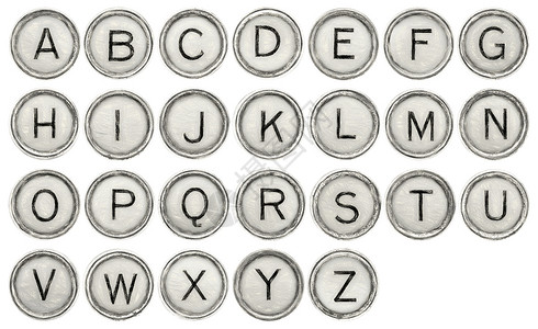 用旧圆形打字机键盘设置的完整英文字母全用数木炭画过滤器在白色上隔离并用数字木炭画过滤器背景图片