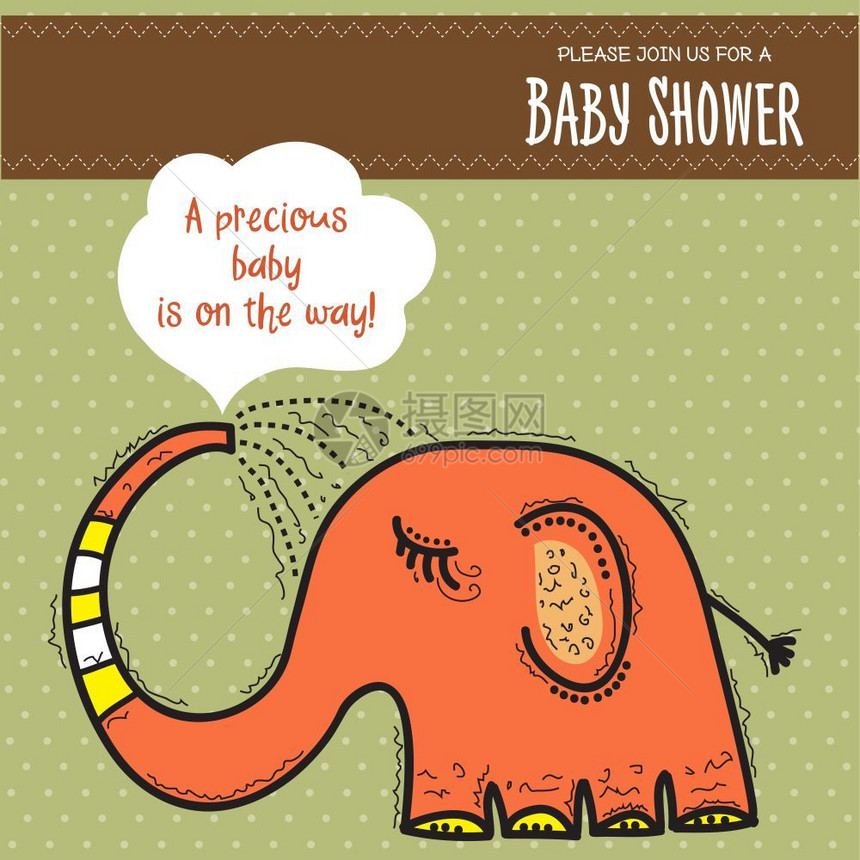 婴儿淋浴卡模板带有趣的大象矢量格式图片