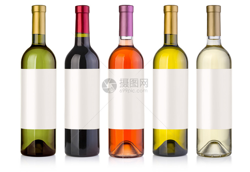 白色背景上孤立的一套葡萄酒瓶图片
