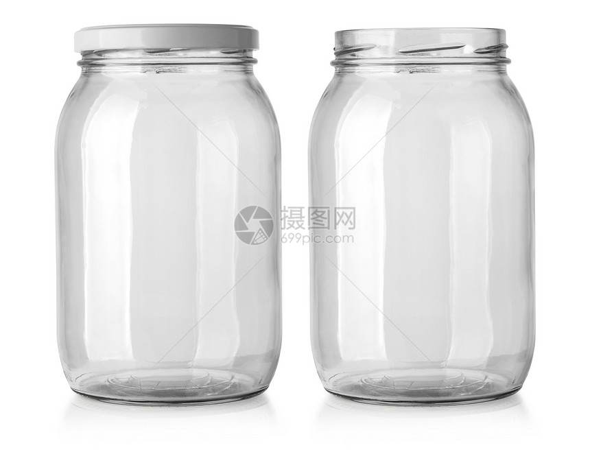白色隔开的玻璃罐图片