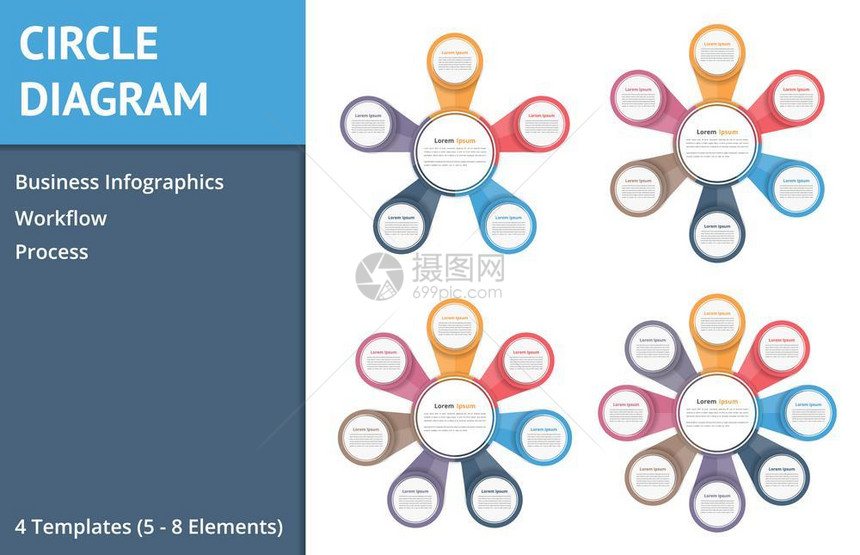 圆形图用于信息567和8元素步骤或选项流程图工作模板商业信息图矢量eps10插图的圆形图片
