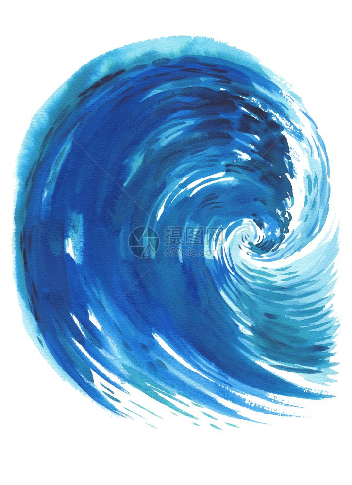 海浪水彩手画图白色背景的孤立海浪手画水彩图白色背景的孤立图片