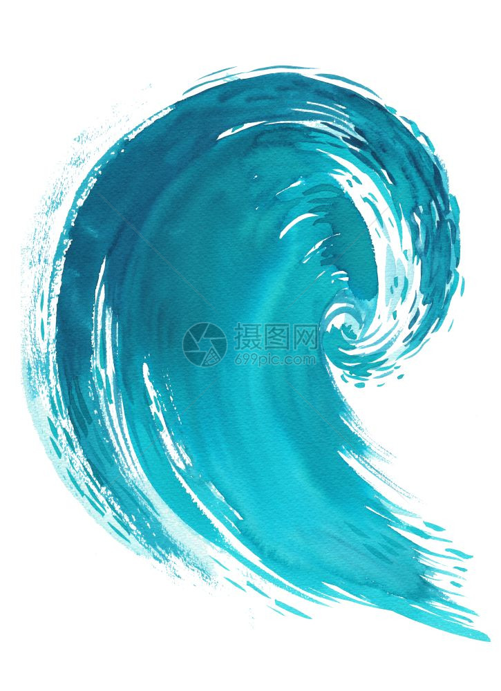 海浪水彩手画图白色背景的孤立海浪手画水彩图白色背景的孤立图片