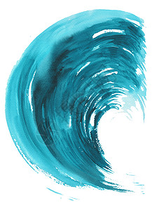 海浪水彩手画图白色背景的孤立海浪手画水彩图白色背景的孤立背景图片