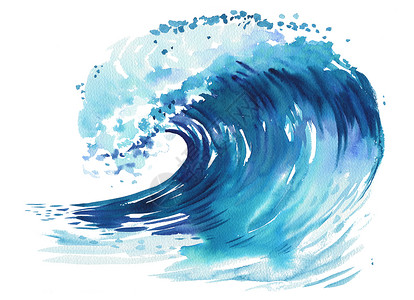 海浪水彩手画图白色背景的孤立海浪手画水彩图白色背景的孤立背景图片