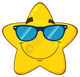 明星矢量闪发光的黄星卡通Emoji脸面字符带有太阳眼镜插画