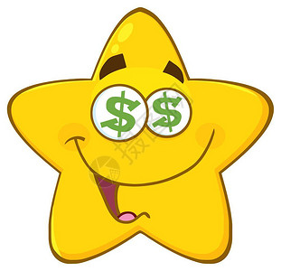 有趣的黄星卡通Emoji面相字符美元眼睛和微笑表情背景图片