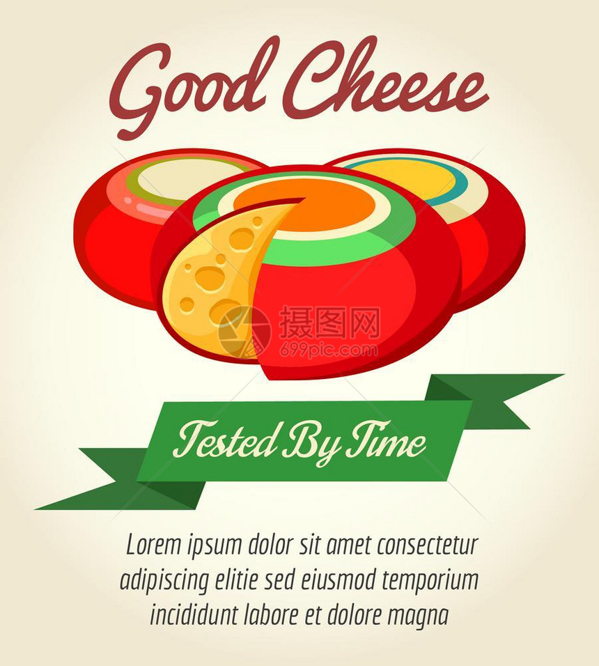 奶酪产品逆向招贴画荷兰奶酪如加乌达老牌标矢量插图图片