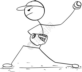 卡通棍手画男棒球投的插图图片