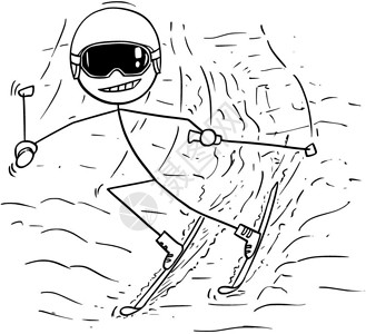 手绘在滑雪的木棍小人卡通矢量插图图片