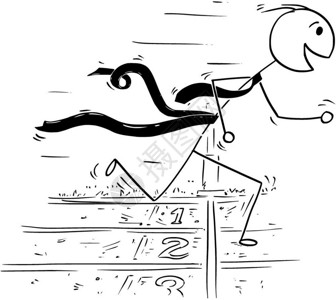 斯蒂金卡通棍手画出商人在终点赛跑赢得比的概念与竞争对手相比商业成功的概念插画