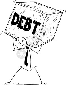 资不抵债卡通木棍人绘制了商携带大块石头的概念图商业压力来自债务的概念插画