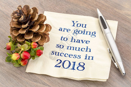 2018年你将会有如此成功在餐巾纸上写笔迹配有松果汁装饰背景图片