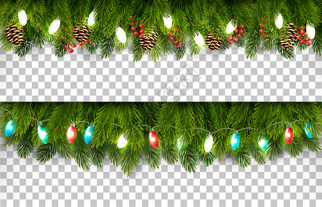 两个圣诞假日板树枝松和园林背景透明矢量图片