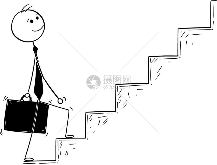 卡通Stickman绘制商人愿意步行或爬上楼梯的概念插图商业上的成功和职概念图片