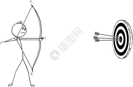 目标在前弓箭和射向目标的Archer卡通棍手画了体育弓箭在时用弓箭和射向目标的图画插画