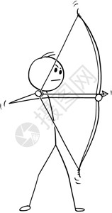弓弦弓箭手的卡通画体育或打猎弓箭手用射的卡通棍手插画