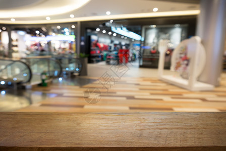 商手机端模版咖啡店的抽象模糊背景面前的空木板可以用来显示产品模版背景