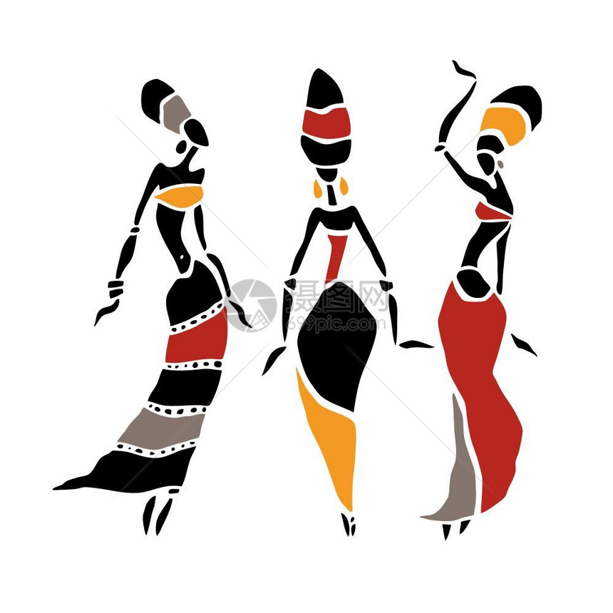非洲美丽的妇女裔美国舞者传统种族风格的舞蹈妇女矢量说明图片