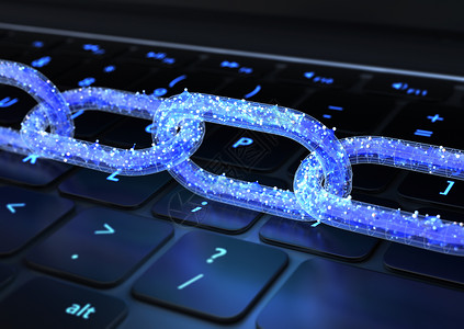 链技术概念键盘上的数据链3D插图背景图片