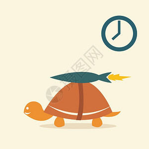 户外时钟背着火箭的乌龟插画