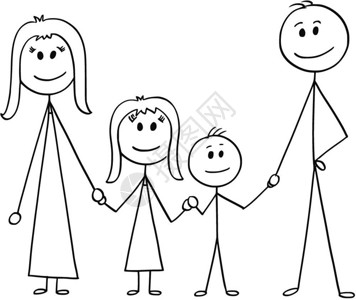 手线稿黑色线稿幸福家庭插画