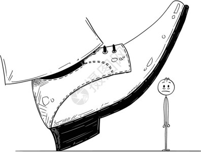 大脚鞋的卡通准备在商人身上下台卡通棍手绘制了大脚鞋的概念说明准备在商人面前下台压力和竞争的商业概念背景图片