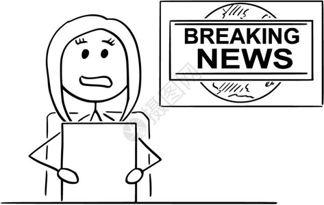 电视新闻或女记者节目主持人Tv或电视新闻女记者节目主持人的漫画背景图片