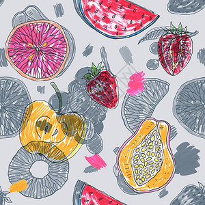 热带异国水果的形态抽象无缝背景热带异国水果的植被形态手工制作食品设计图片