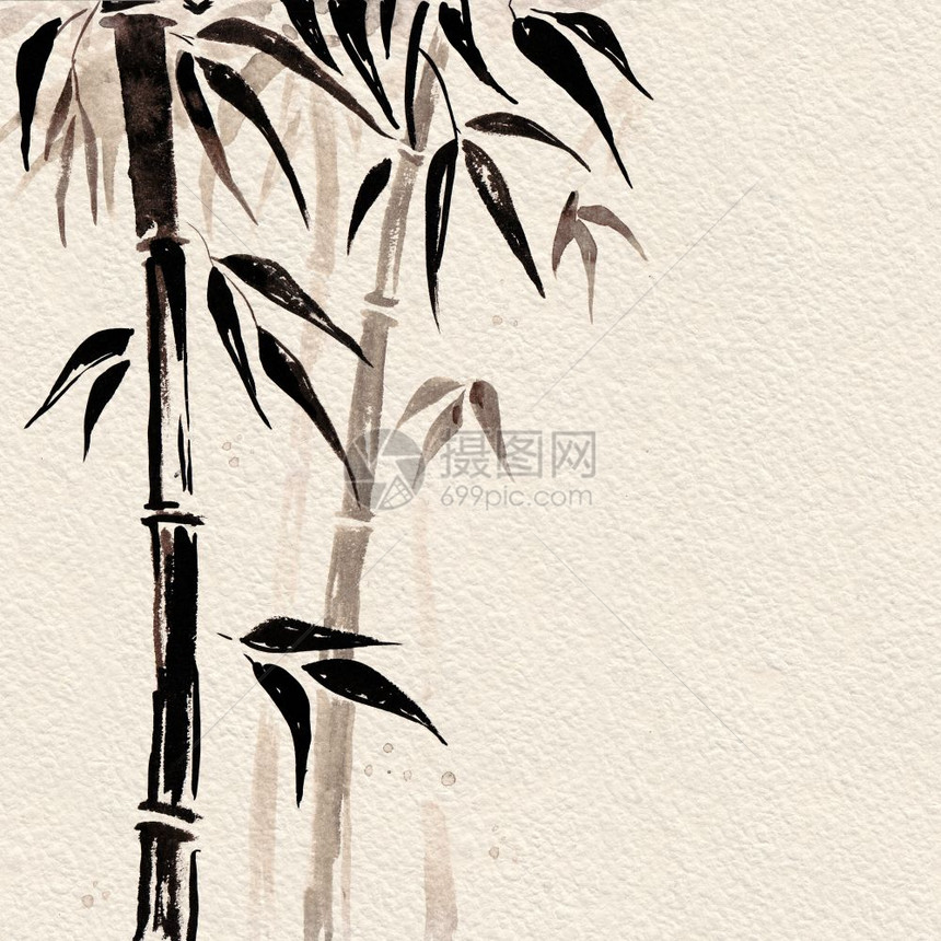 日本绘画风格的竹子传统美丽的水彩手画图日本风格的竹子水彩手画图图片