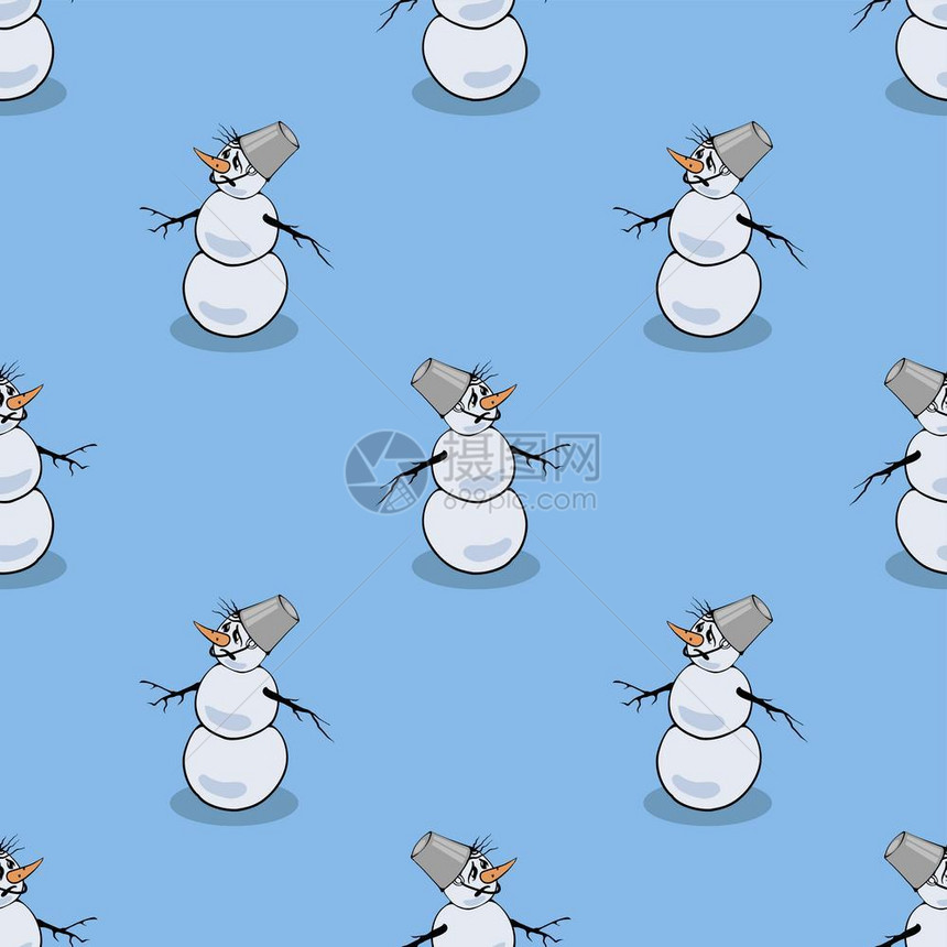 蓝背景的无冬季雪人缝圣诞节模式无缝雪人圣诞节模式图片