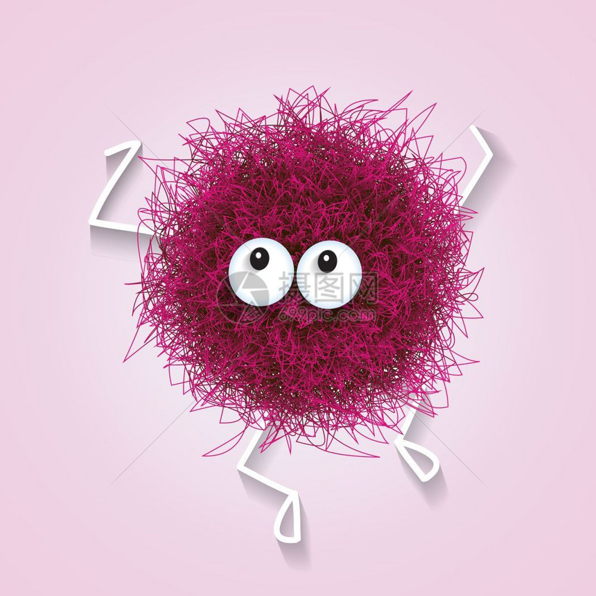 长毛可爱的粉红色球形动物舞蹈矢量插图图片