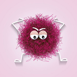 长毛可爱的粉色球形动物焦虑和压力矢量说明图片